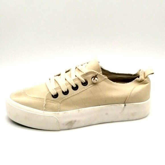 Maurices Womens‎ Sneaker Beige Canvas Lace Up Walking Shoe Platform Round Toe 9 - Picture 1 of 9